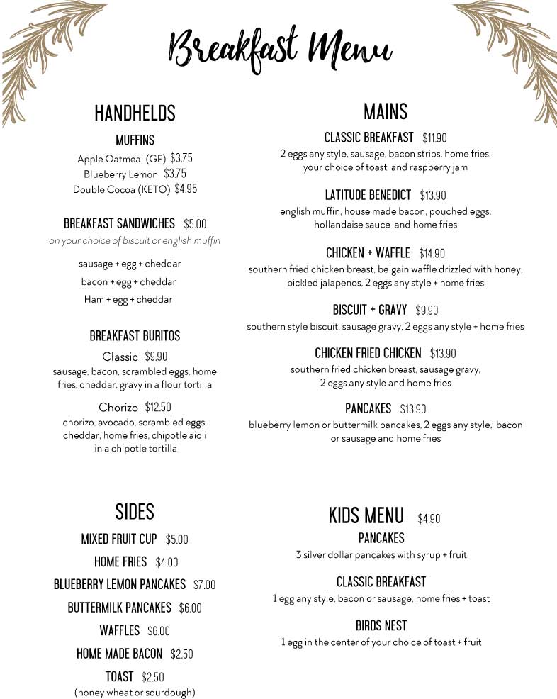 Latitude Kitchen & Bar Menu Bellingham, WA